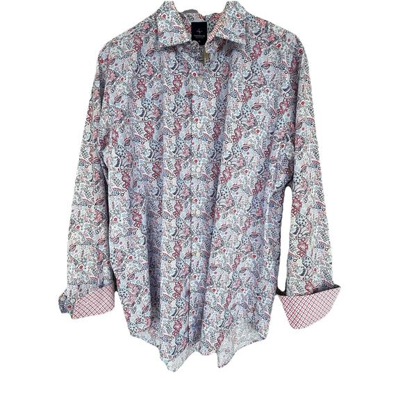 Tailorbyed Men’s Casual Button Down Long Sleeve Shirt Paisley Red White‎ Blue XL - Picture 1 of 8